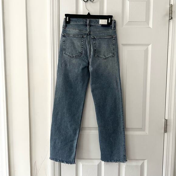 Re/Done Originals 2019 High Rise Stove Pipe Raw Hem Light Wash 25 190-3WSTV27 - Picture 8 of 13